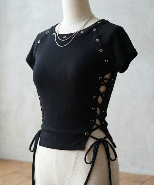 Diable baiser（ディアブルベーゼ） tシャツ 半袖 ハトメレースアップ