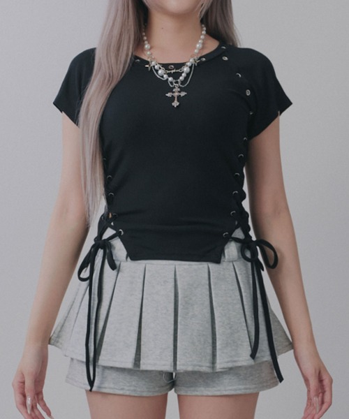 Diable baiser（ディアブルベーゼ） tシャツ 半袖 ハトメレースアップ