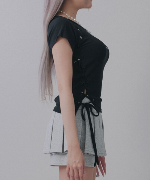 Diable baiser（ディアブルベーゼ） tシャツ 半袖 ハトメレースアップ