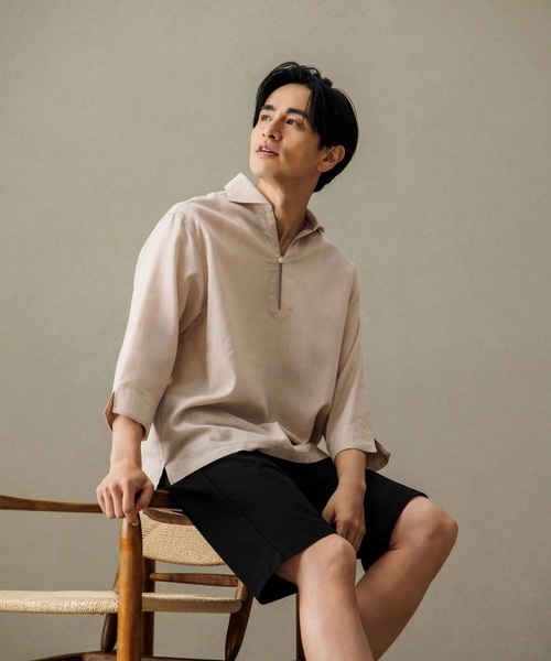 TAKA-Q（タカキュー） 七分袖 シャツ 「麻混 フレンリネン」タカキュー
