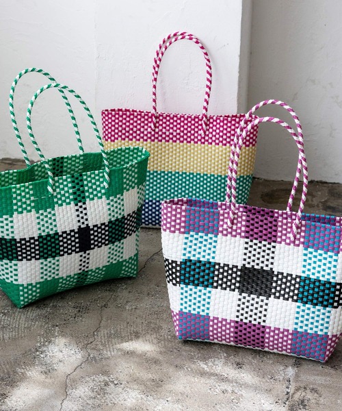 ♡２回のみ使用♡WOVEN チェック柄 かごバッグ VitaFelice（ヴィータフェリーチェ） かごバッグ カゴバッグ カラー