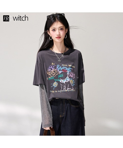 witch tシャツ 大人上品袖キラキラ切替Tシャツ レディース : ZOZOTOWN