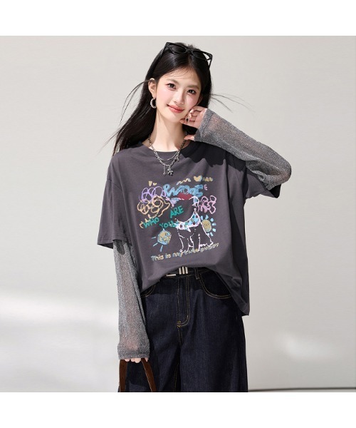 witch tシャツ 大人上品袖キラキラ切替Tシャツ レディース : ZOZOTOWN