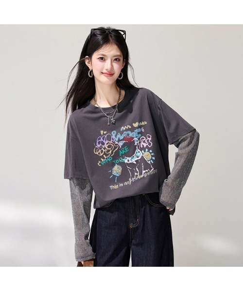 witch tシャツ 大人上品袖キラキラ切替Tシャツ レディース : ZOZOTOWN