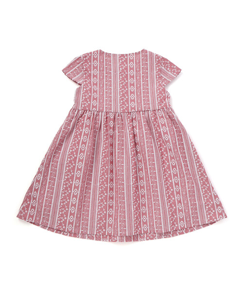 ワンピース 「お揃い」シャンブレーレース刺しゅうストライプワンピース(90~150cm) キッズ 子供服 女の子の画像