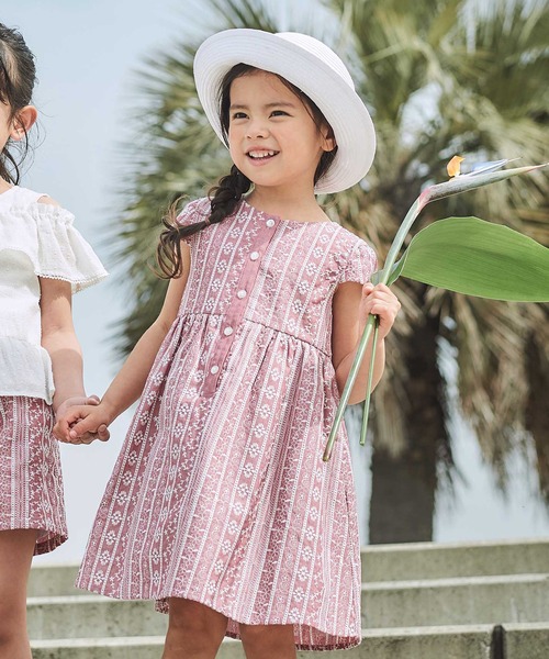 べべ　ワンピース BeBe（ベベ） ワンピース 「お揃い」シャンブレーレース刺しゅう