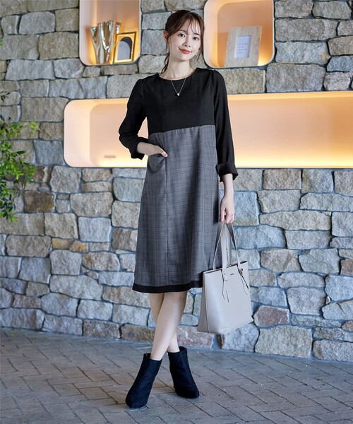 「Tiaclasse」 7分袖ワンピース XX-LARGE ネイビー レディース_画像2