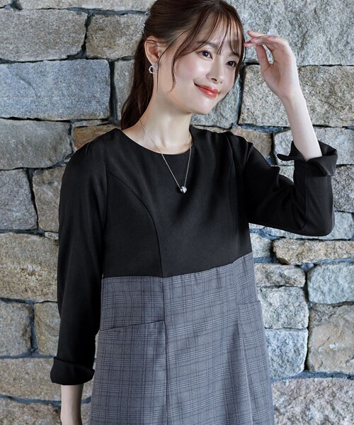 「Tiaclasse」 7分袖ワンピース XX-LARGE ネイビー レディース_画像4