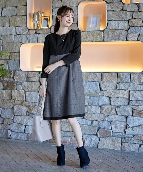 「Tiaclasse」 7分袖ワンピース XX-LARGE ネイビー レディース_画像5