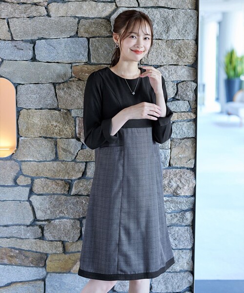 「Tiaclasse」 7分袖ワンピース XX-LARGE ネイビー レディース_画像6