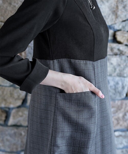 「Tiaclasse」 7分袖ワンピース XX-LARGE ネイビー レディース_画像7