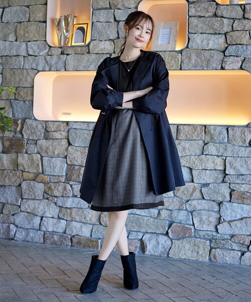 「Tiaclasse」 7分袖ワンピース XX-LARGE ネイビー レディース_画像9