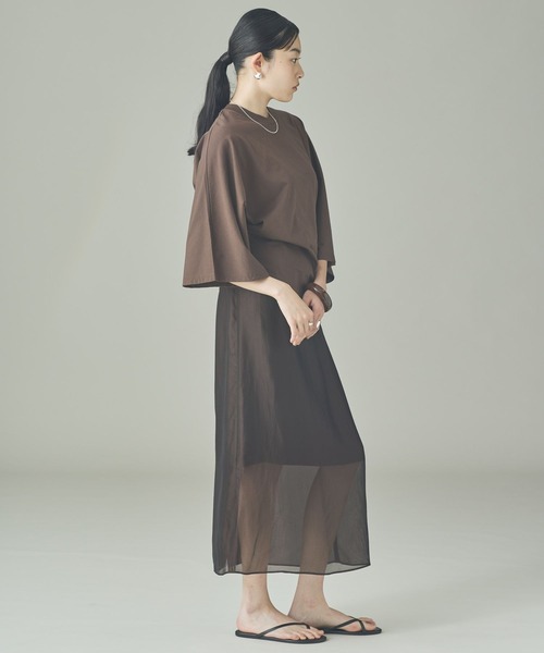 美品 カレンソロジー 手洗い可 コットンギャザースカートロングワンピース◆ブルー Curensology（カレンソロジー） ロング スカート /「C.S.G」シルク