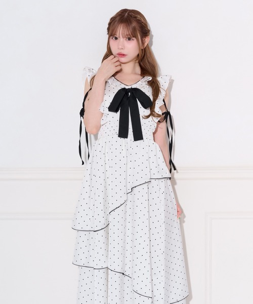 apres jour（アプレジュール） ワンピース アソート柄配色リボンアシメ