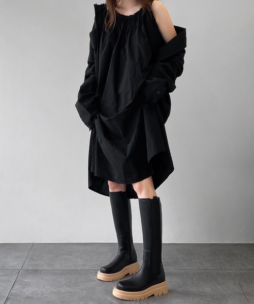 minsobi（ミンソビ） ブーツ 配色厚底ロングサイドゴアブーツ