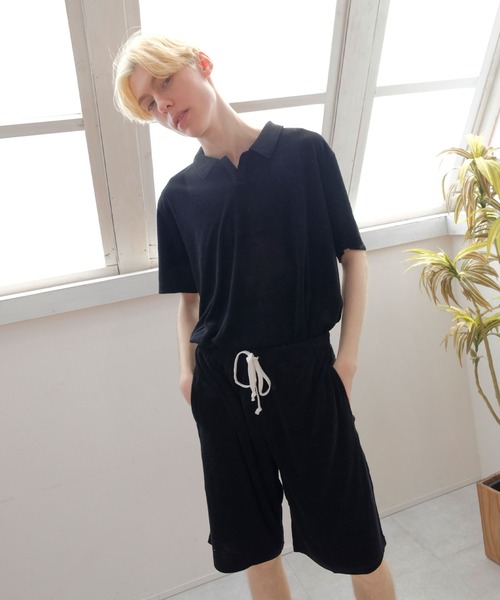 パジャマ 襟ありパイルルームウェア メンズ