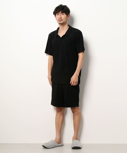 パジャマ 襟ありパイルルームウェア メンズ