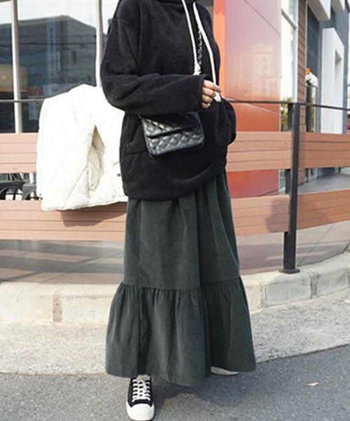 DAY CLOSET スカート 大人中厚手コーデュロイティアードフレアスカート