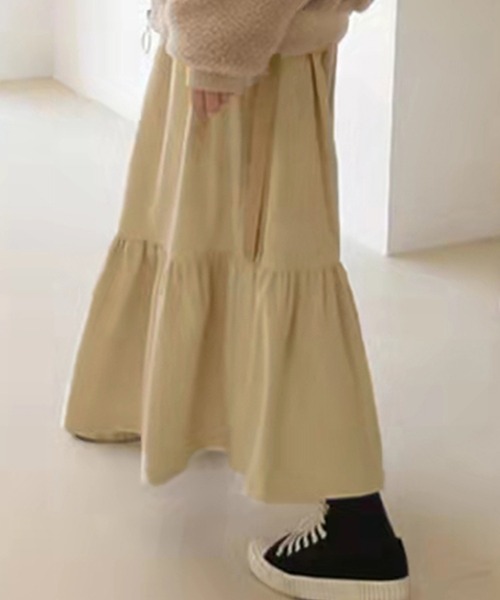 gasa*grue ガサグルー コーデュロイ ティアードスカート DAY CLOSET スカート 「ロング丈/中厚手」大人っぽ コーデュロイ