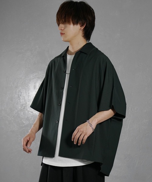 offline. オフライン 日本製 MOCHI プリーツショートスリーブシャツ L BLACK 半袖 トップス MinoriTY（マイノリティ） シャツ 「MinoriTY」落ち感ドルマンスリーブ