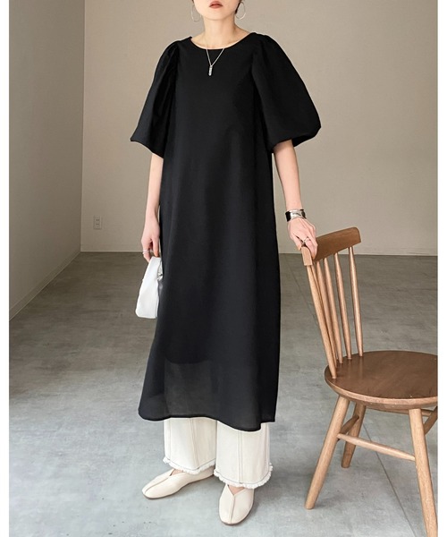 ロング ドレスワンピース ボリューム袖 r-3894 She's Closet ワンピース ボリューム袖バルーンスリーブ半袖