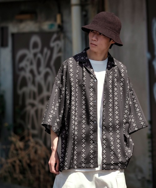Outfit アウトフィット オープンカラー 龍柄 半袖 ドレス シャツ S improves シャツ 「improves」総柄＆無地 ルーズフィット 半袖