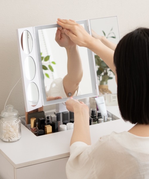 鏡 ライト 新品 EMOOR（エムール） 鏡 小物ケース付きLEDライト三面鏡 : ZOZOTOWN