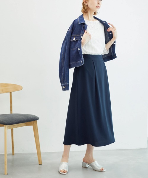 新品★haupia★すずらん刺繍フリル切替スカート★ネイビー 161654：蝶刺繍or配色 スパイラル切替フリンジデニムスカートの通販-ScoLar