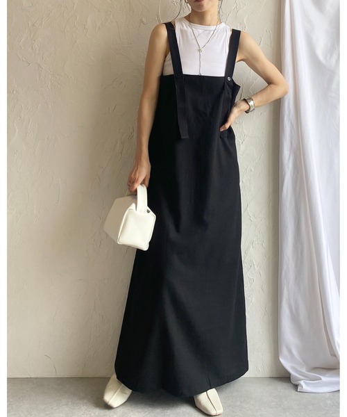 バックギャザー デニム ワンピース タンクドレス フレアスカート She's Closet ジャンパースカート 2WAYフレアロングギャザー