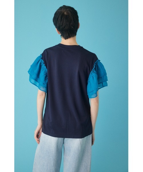 トップス Short Frill Long Sleeve Shirt Short Sleeve All Over Frill Detail T-Shirt In Cream Texture