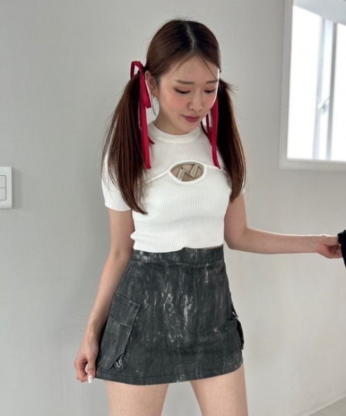tシャツ ipugo/イプゴ ロゴミニ丈 半袖ニット レディース ipugo tシャツ ipugo/イプゴ ロゴミニ丈 半袖ニット レディース