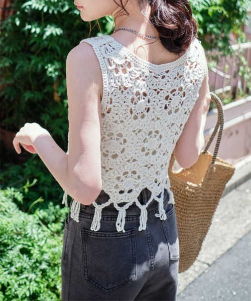 ベスト ジレ クロシェ編みフリンジビスチェ レディース : ZOZOTOWN