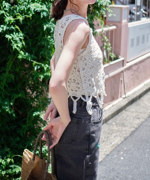ベスト ジレ クロシェ編みフリンジビスチェ レディース : ZOZOTOWN