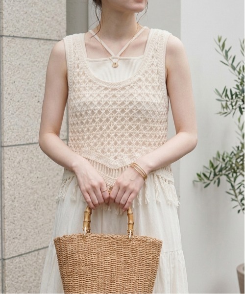アンプル クロシェ編み フリンジ ニット ベスト ジレ レース コットン ベスト ジレ クロシェ編み ニット レディース : ZOZOTOWN Yahoo!店