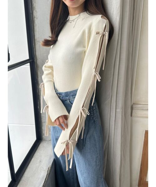 ニット セーター リボンスリーブニットTOP レディース