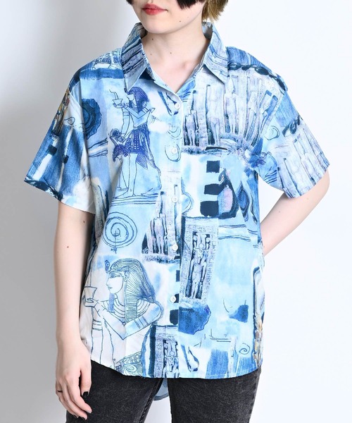 marai（マーライ） ブラウス シャツ エジプト柄薄手半袖シャツ 