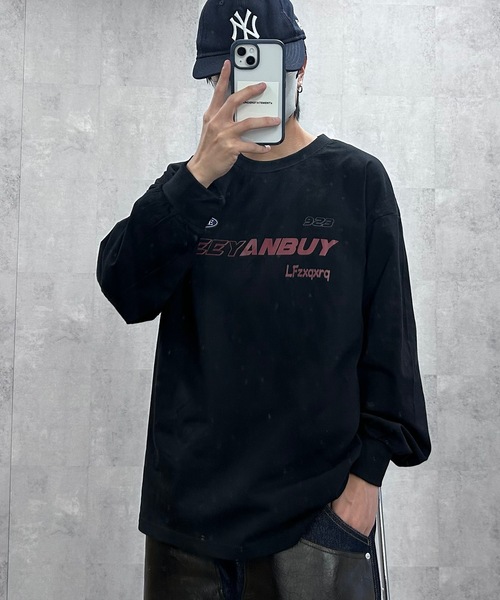 メンズ カジュアル ポートレートプリント 長袖Tシャツ 男女兼用 B.R.U tシャツ プリントグラフィック長袖Tシャツ メンズ
