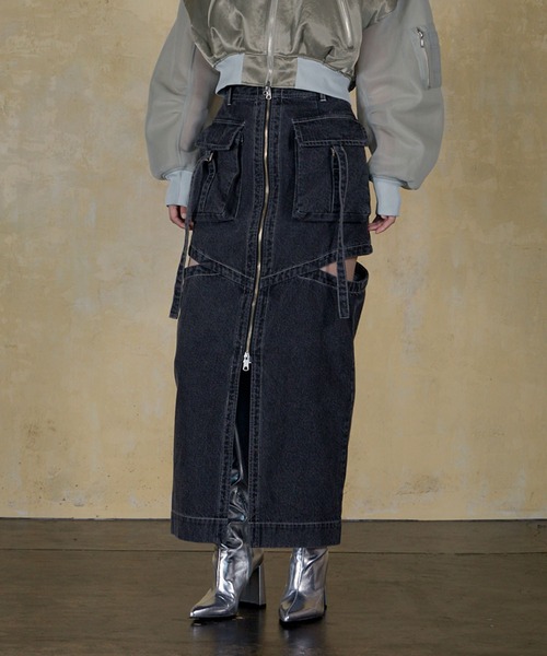 THINGS THAT MATTER デニム ロングスカート THINGS THAT MATTER デニムスカート NOTCH WORK DENIM SKIRT