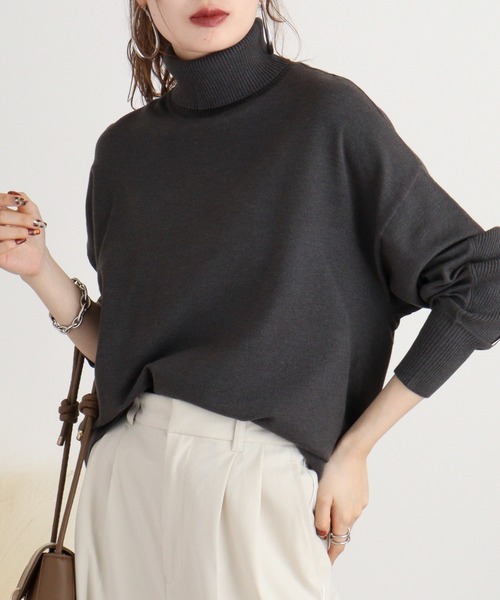 ニット セーター Eglantine ライン入りドルマンタートルニット レディース