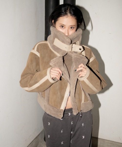 JUEMI（ジュエミ） ムートンコート ボアコート Seam Tape Short Mouton
