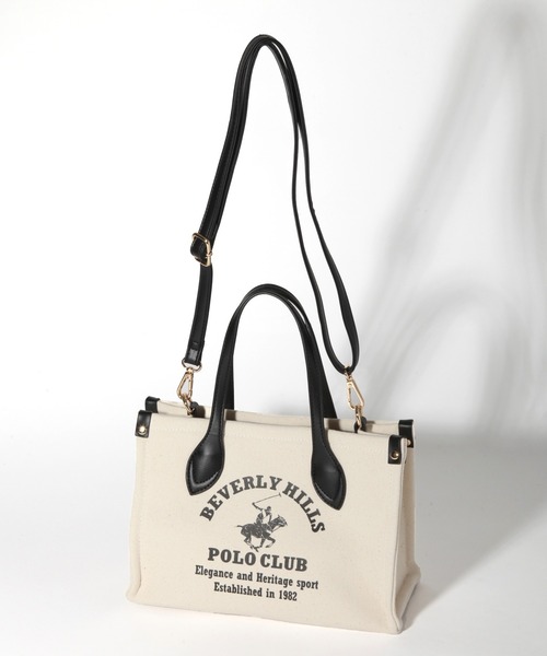 Beverly Hills PoloClobブラックキャンバス2wayバッグ ビバリーヒルズポロクラブ BEVERLY HILLS POLO CLUB トート