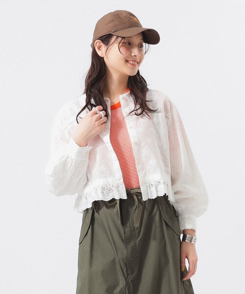 ブラウス シャツ カットワーク ショート シャツ レディース