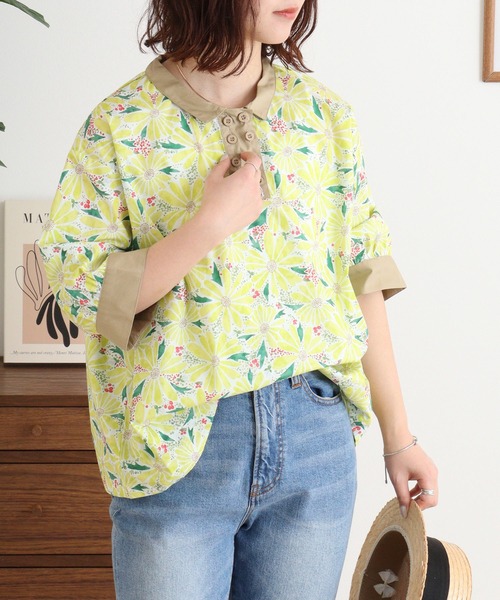 ブラウス シャツ EMAGO 多色花総柄ブラウス レディース Emago ブラウス シャツ EMAGO 多色花総柄ブラウス レディース