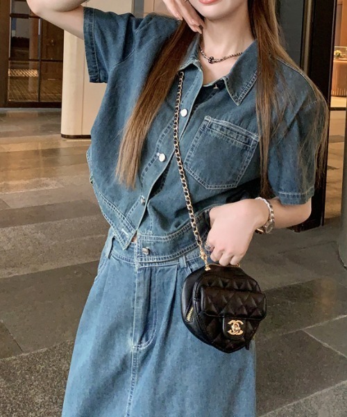 FAVORITO セットアップ デニムセットアップ半袖トップス+