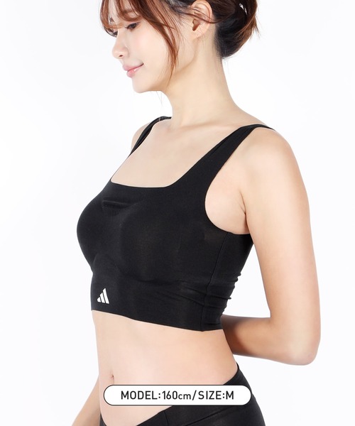 adidas 合成皮革 クロップトップ 黒 28サイズ GUNZE（グンゼ） ブラジャー adidas アディダス 完全無縫製 レディース