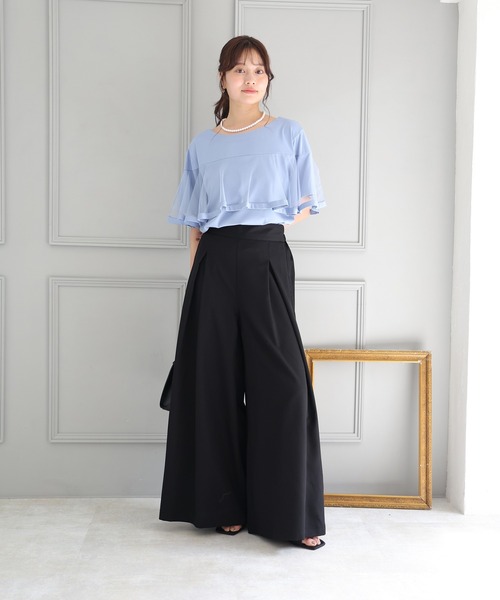 LCB-2101-019 パンツ ハイウエスト タック ワイド サイドジッパ パンツ ハイウエスト タック ワイド サイドジッパー ストレート