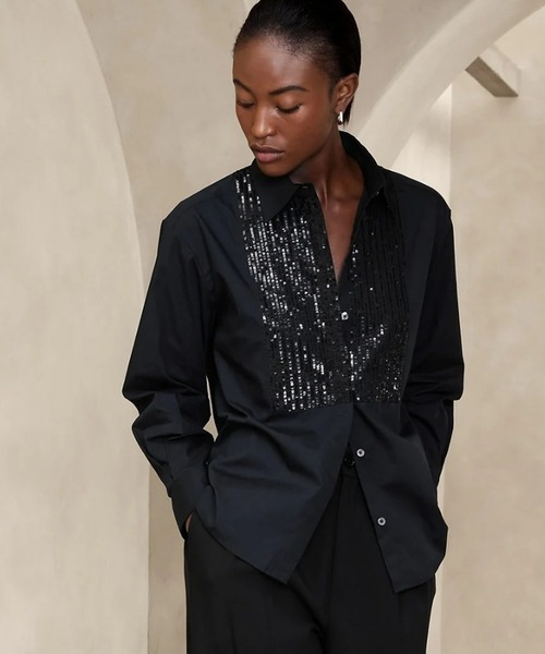 「BANANA REPUBLIC FACTORY STORE」 長袖シャツ L ブラック レディース