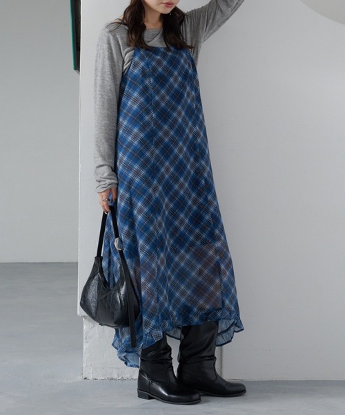 YOHJI YAMAMOTO NOIR刺繍 シアーチェックワンピース　アシメ　L Ezick ANNONIM（エジック アノニム） ワンピース 2SET Multi-use