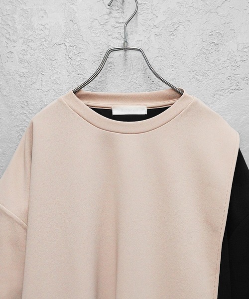 01961-9 24SS アシンメトリーシャツ　レイヤードシャツ バイカラー MinoriTY（マイノリティ） tシャツ 「MinoriTY」梨地アシンメトリー