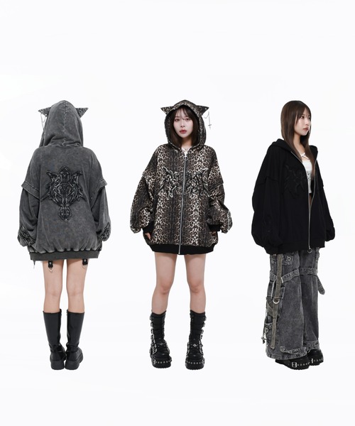 REFLEM◆パーカー/FREE/コットン/BLK/4037400100 REFLEM 「REFLEM」 ジップアップパーカー FREE ブラック